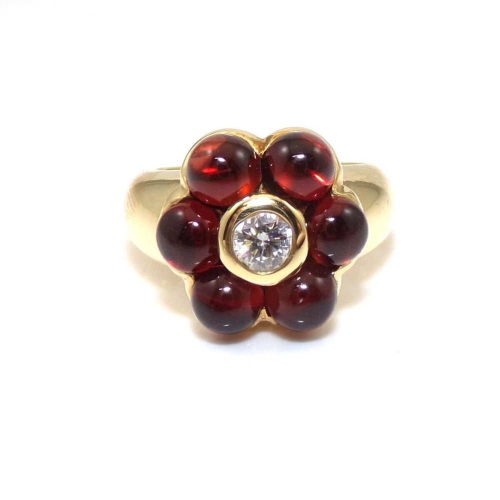 Gumuchian 18K Gold Garnet Diamond Halo Ring 5.5